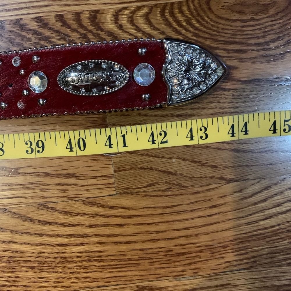 Atlas Belt Red Faux Fur Rhinestones and Studs Silver Tone #N1 - Picture 8 of 8